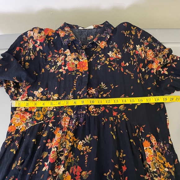 Natural Life Rebecca Midi Dress in Navy Red Bouquets High-Low Hem Pockets Large - Picture 10 of 12